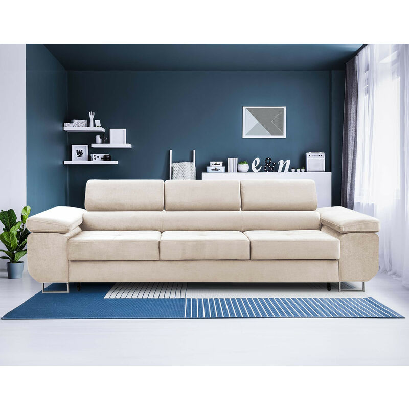 Bestmobilier - Pablo - canapé 3 places - convertible avec têtières réglables - en velours