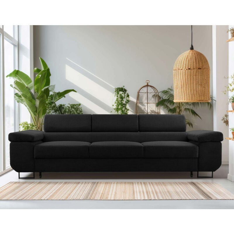 Pablo - canapé 3 places - convertible avec têtières réglables - en velours côtelé