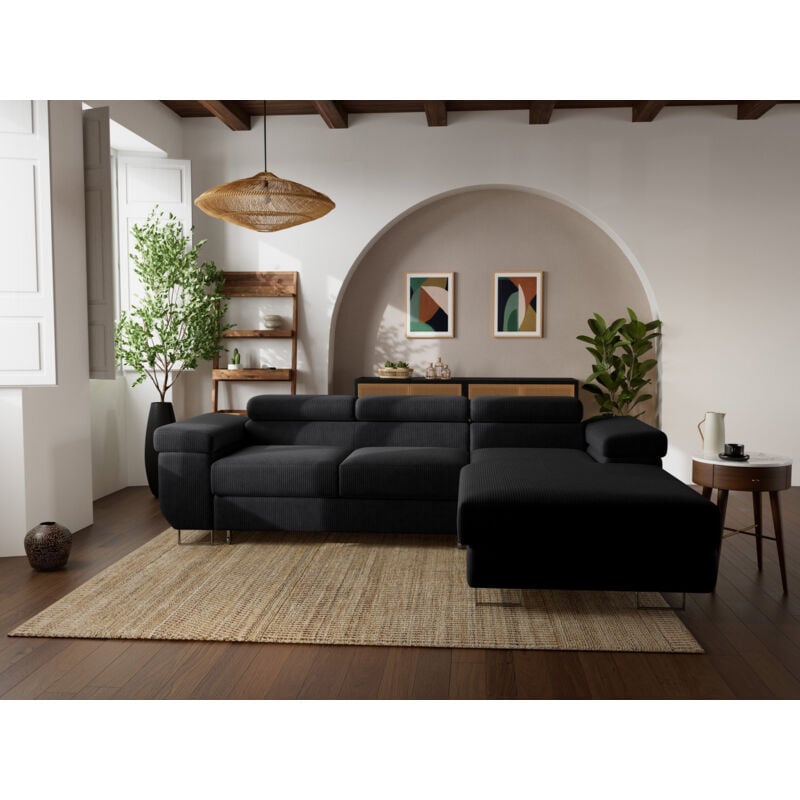Pablo - canapé d'angle droit - 6 places - convertible avec coffre et têtières réglables - en velours côtelé