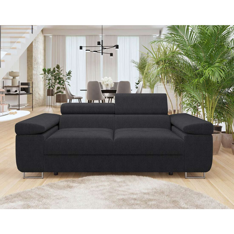 Bestmobilier - Pablo - canapé droit 2 places avec têtières ajustables - en velours côtelé - noir