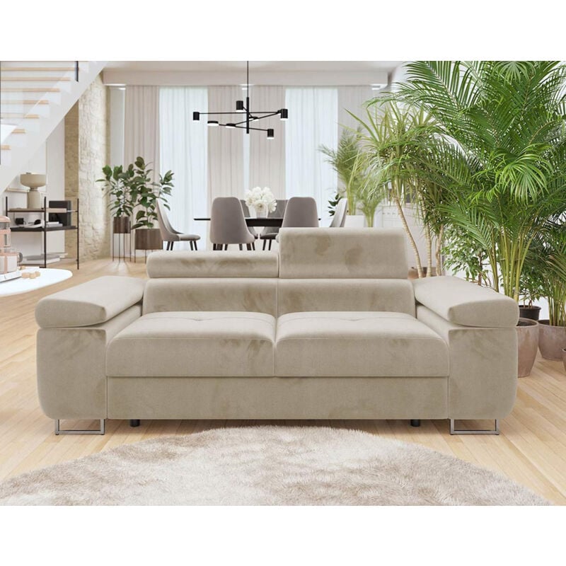 Pablo - canapé droit 2 places avec têtières ajustables - en velours - beige