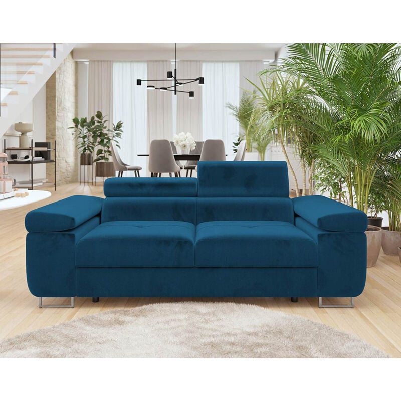 Bestmobilier - Pablo - canapé droit 2 places avec têtières ajustables - en velours - bleu