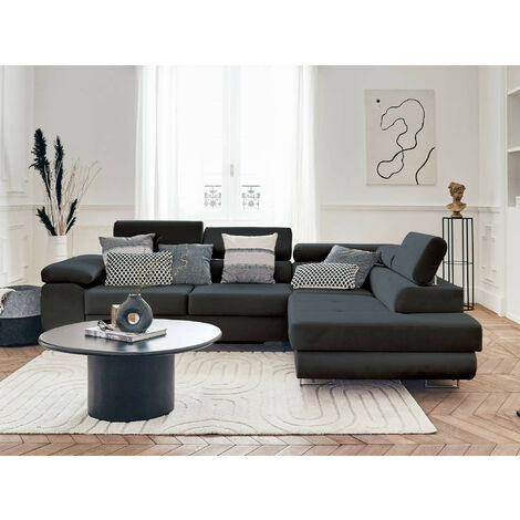 Pablo – ecksofa mit schlaffunktion – mit bettkasten – verstellbare kopfstützen – aus velours – 5-sitzer – rechts - dunkelgrau