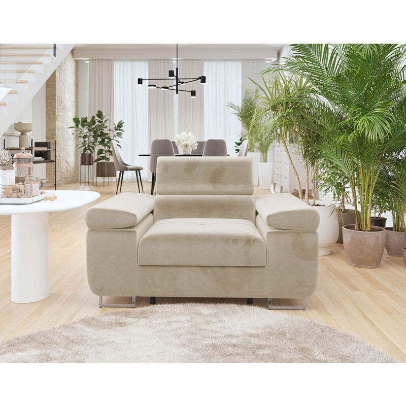 Bestmobilier - Pablo - fauteuil avec têtière ajustable - en velours - beige