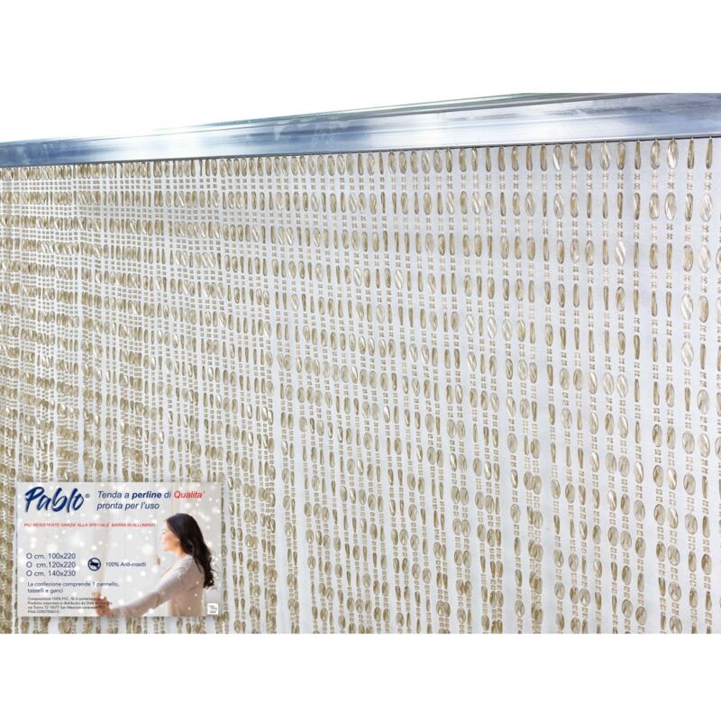PABLO © TENT avec perles anti-insectes BEIGE en pvc anti-bruit avec tige METAL Cm. 120x220