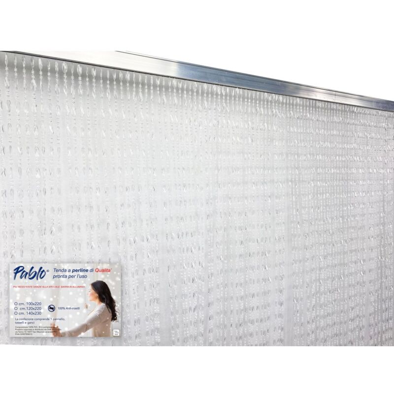 PABLO TENT © avec perles anti-insectes TRANSPARENT en PVC anti-bruit avec tige METAL Cm. 100x220