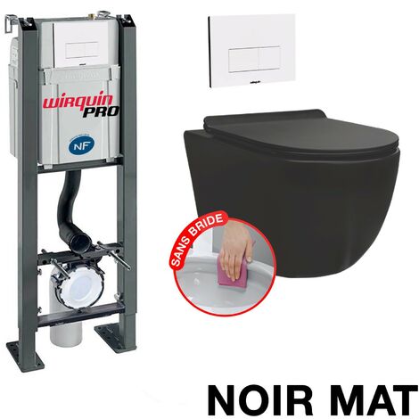 Pacchetto completo WC senza flangia Bati Freestanding + vaso nero opaco senza flangia + piastra DESIGN bianca