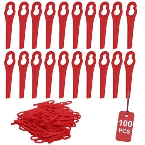 Pacchetto con 100 lame di ricambio migliorate in plastica spessa e alta tenacità per taglierini per bordi del prato, rosse