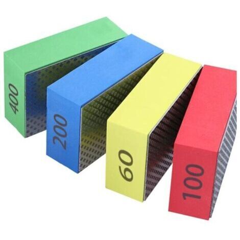Pacchetto con 4 pad di levigatura diamantati manuali, blocchi di levigatura per piastrella di pietra, vetro, pad abrasivi per piastrella ceramica, 4 livelli di granulazione: 60, 100, 200, 400 mesh