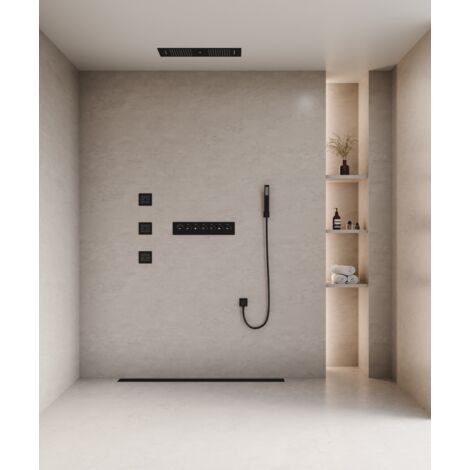 Pacchetto doccia termostatico con 3 getti a LED Nero - 900x300 mm