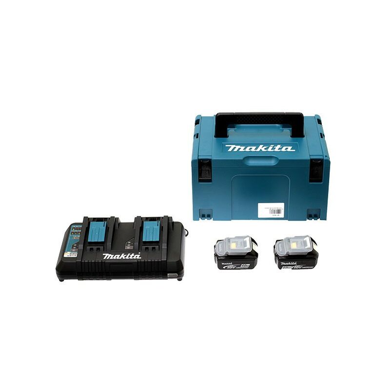 Makita - Pacchetto energia 18V agli ioni di litio + 2 batterie 18V 4,0 Ah + 1 caricabatterie doppio con valigetta makpac - 197504-2
