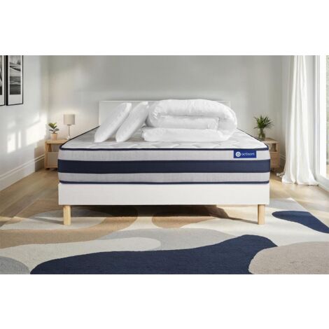 Pacchetto letto completo - Materasso 140x190cm + Box spring con doghe (in kit) + 2 cuscini + Piumino - Actilatex Ergo