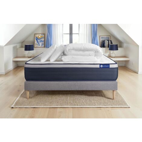 Pacchetto letto completo - Materasso 140x190cm + Box spring con doghe (in kit) + 2 cuscini + Piumino - Actilatex Max