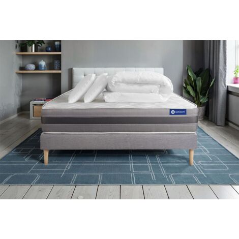 Pacchetto letto completo - Materasso 140x190cm + Box spring con doghe (in kit) + 2 cuscini + Piumino - Actilatex Relax