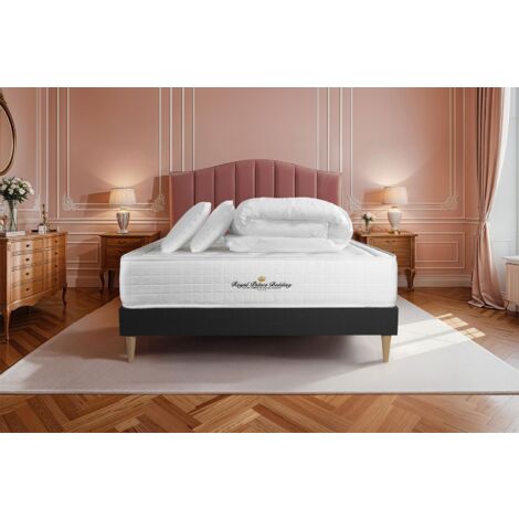 Pacchetto letto completo - Materasso 140x190cm + Box spring con doghe (in kit) + 2 cuscini + Piumino - Buckingham