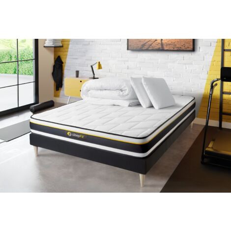 Pacchetto letto completo - Materasso 140x190cm + Box spring con doghe (in kit) + 2 cuscini + Piumino - Soft