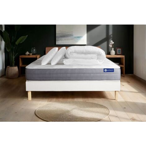 Pacchetto letto completo - Materasso 140x190cm + Box spring con doghe (kit) + 2 cuscini + Piumino - Actiflex Dream