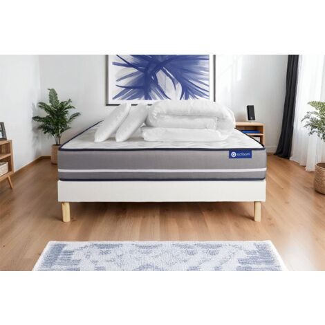 Pacchetto letto completo - Materasso 140x190cm + Box spring con doghe (kit) + 2 cuscini + Piumino - Actilatex Pur