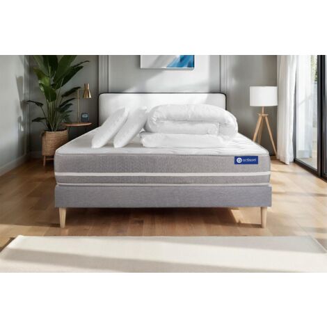 Pacchetto letto completo - Materasso 140x190cm + Box spring con doghe (kit) + 2 cuscini + Piumino - Actilatex Touch