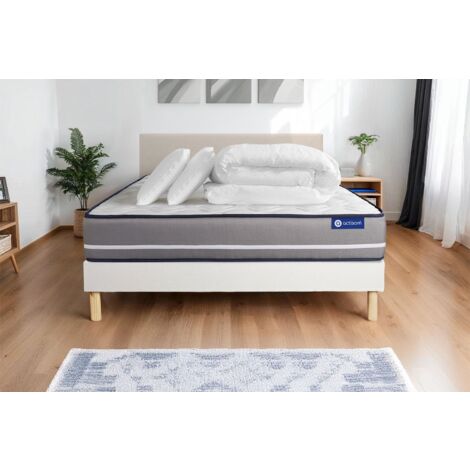 Pacchetto letto completo - Materasso 140x190cm + Box spring con doghe (kit) + 2 cuscini + Piumino - Actimemo Pur