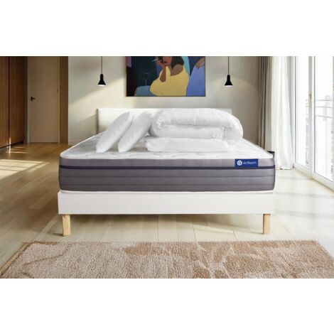 Pacchetto letto completo - Materasso 140x190cm + Box spring con doghe (kit) + 2 cuscini + Piumino - ActiMemo Zen