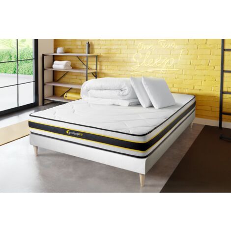Pacchetto letto completo - Materasso 140x190cm + Box spring con doghe (kit) + 2 cuscini + Piumone - Flexy