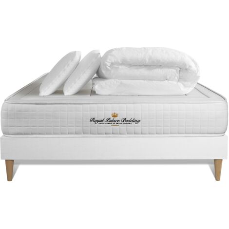 Pacchetto letto completo - Materasso 140x190cm + Box spring (monoblocco) + 2 cuscini + Piumino - Balmoral