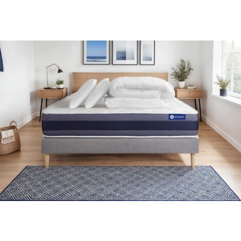 Pacchetto letto completo - Materasso 140x200cm + Box spring con doghe (in kit) + 2 cuscini + Piumino - Actiflex Morpho