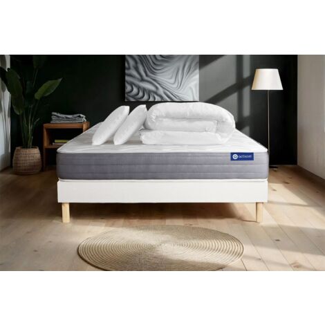 Pacchetto letto completo - Materasso 140x200cm + Box spring con doghe (in kit) + 2 cuscini + Piumino - Actimemo Dream