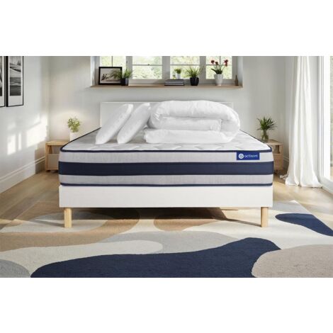 Pacchetto letto completo - Materasso 140x200cm + Box spring con doghe (kit) + 2 cuscini + Piumino - Actiflex Ergo