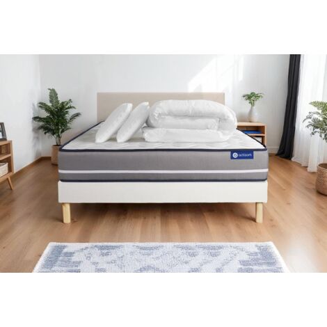 Pacchetto letto completo - Materasso 140x200cm + Box spring con doghe (kit) + 2 cuscini + Piumino - Actiflex Pur