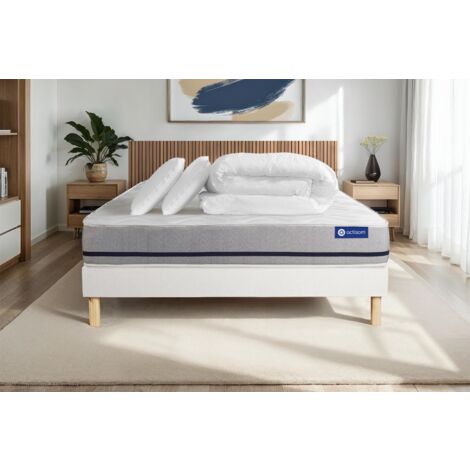 Pacchetto letto completo - Materasso 140x200cm + Box spring con doghe (kit) + 2 cuscini + Piumino - Actiflex Soft