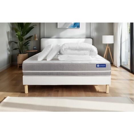 Pacchetto letto completo - Materasso 140x200cm + Box spring con doghe (kit) + 2 cuscini + Piumino - Actilatex Touch