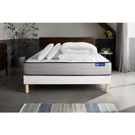 Pacchetto letto completo - Materasso 140x200cm + Box spring con doghe (kit) + 2 cuscini + Piumino - Actimemo Form