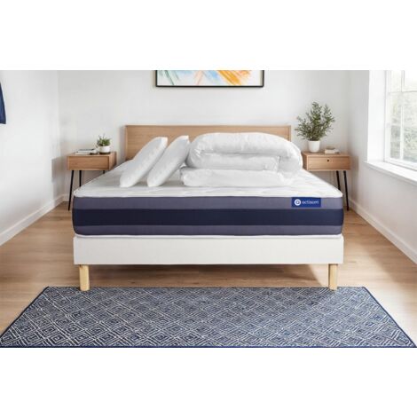 Pacchetto letto completo - Materasso 140x200cm + Box spring con doghe (kit) + 2 cuscini + Piumino - Actimemo Morpho