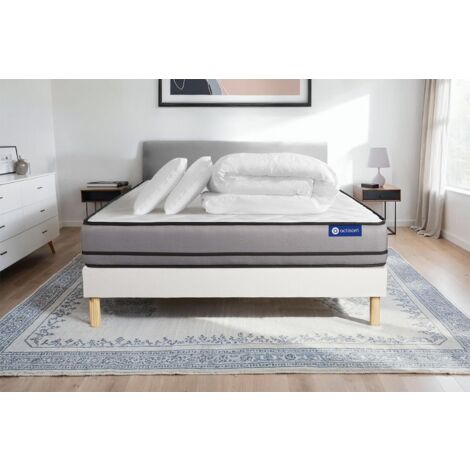 Pacchetto letto completo - Materasso 140x200cm + Box spring con doghe (kit) + 2 cuscini + Piumino - Actimemo Night