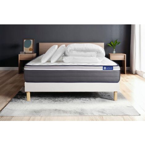 Pacchetto letto completo - Materasso 140x200cm + Box spring con doghe (kit) + 2 cuscini + Piumino - ActiMemo Plus