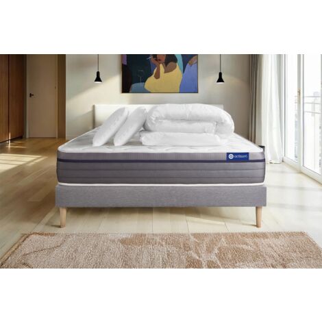 Pacchetto letto completo - Materasso 140x200cm + Box spring con doghe (kit) + 2 cuscini + Piumino - ActiMemo Zen