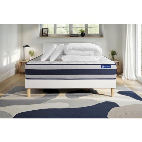 Pacchetto letto completo - Materasso 160x200cm + Box spring con doghe (in kit) + 2 cuscini + Piumino - Actimemo Ergo