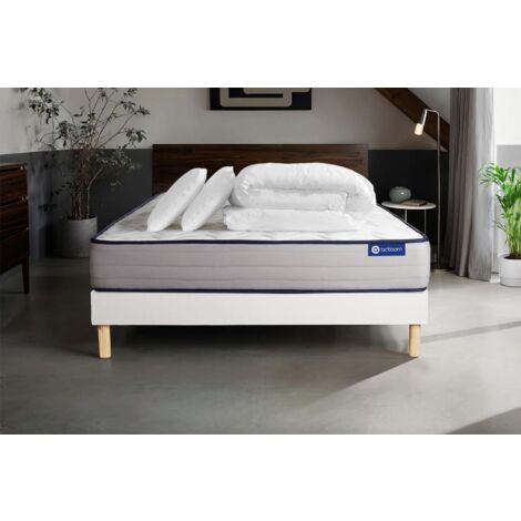 Pacchetto letto completo - Materasso 160x200cm + Box spring con doghe (kit) + 2 cuscini + Piumino - Actilatex Form