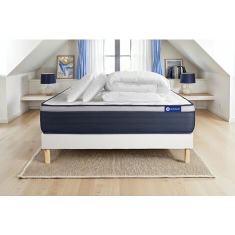 Pacchetto letto completo - Materasso 160x200cm + Box spring con doghe (kit) + 2 cuscini + Piumino - Actilatex Max