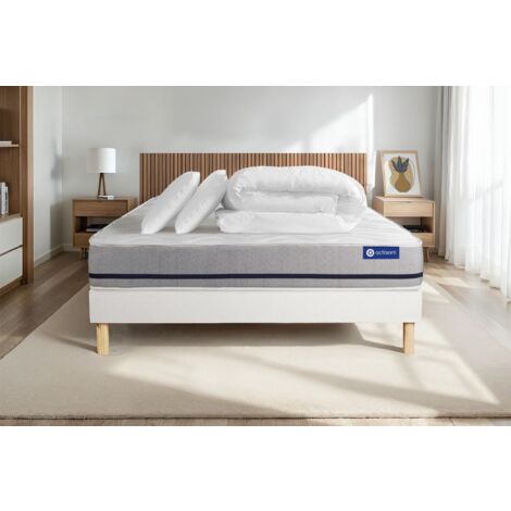Pacchetto letto completo - Materasso 160x200cm + Box spring con doghe (kit) + 2 cuscini + Piumino - Actilatex Soft
