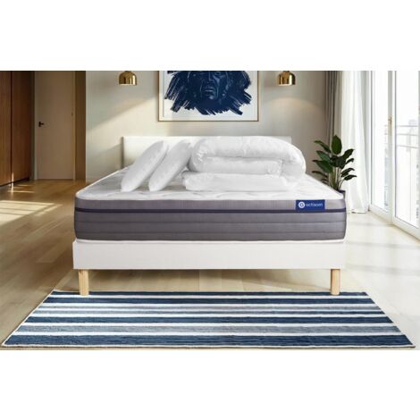 Pacchetto letto completo - Materasso 160x200cm + Box spring con doghe (kit) + 2 cuscini + Piumone - Actiflex Zen