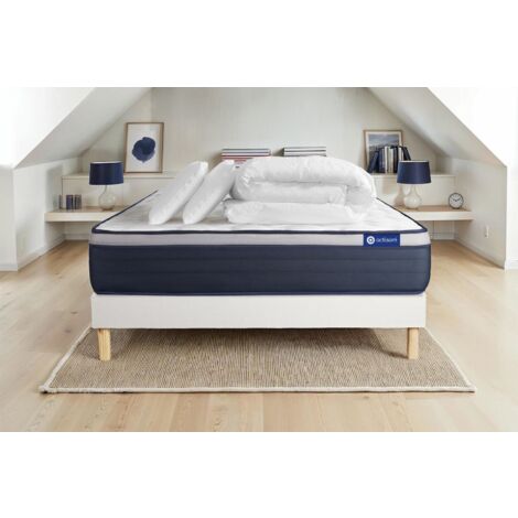 Pacchetto letto completo - Materasso 180x200cm + Box spring con doghe (kit) + 2 cuscini + Piumino - Actimemo Max