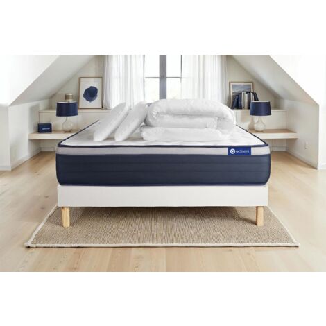 Pacchetto letto completo - Materasso 200x200cm + Box spring con doghe (kit) + 2 cuscini + Piumino - Actiflex Max