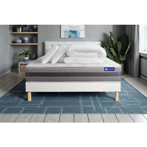 Pacchetto letto completo - Materasso 200x200cm + Box spring con doghe (kit) + 2 cuscini + Piumino - Actiflex Relax