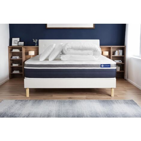Pacchetto letto completo - Materasso 200x200cm + Box spring con doghe (kit) + 2 cuscini + Piumino - Actilatex Confort