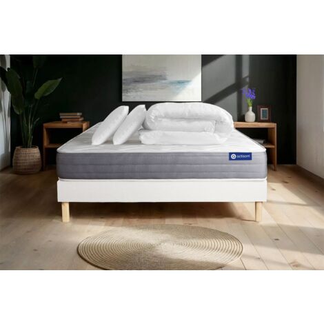 Pacchetto letto completo - Materasso 200x200cm + Box spring con doghe (kit) + 2 cuscini + Piumino - Actilatex Dream
