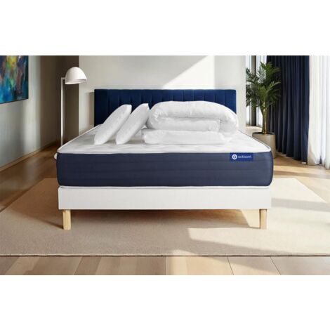 Pacchetto letto completo - Materasso 200x200cm + Box spring con doghe (kit) + 2 cuscini + Piumino - Actilatex Sleep