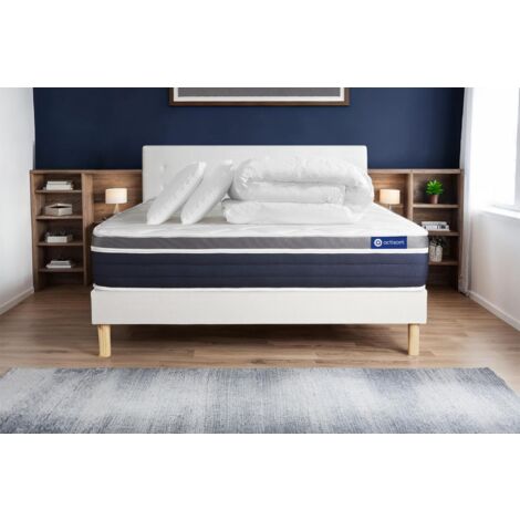 Pacchetto letto completo - Materasso 200x200cm + Box spring con doghe (kit) + 2 cuscini + Piumino - Actimemo Confort